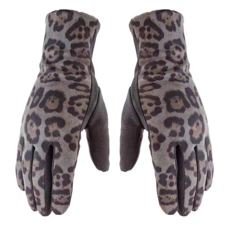 Europa y América leopardo estampado guantes de seda mujeres ins estilo de diseño de moda buena combinación de guantes de conducción de ciclismo más grueso