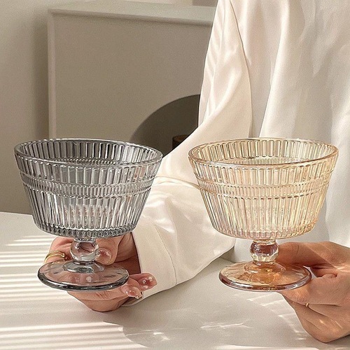 Vertical Line Glass Dessert Small Bowl Creative Fruit Snack Bowl Ice Cream Yogurt Cup Glass Home Mousse Ice Cream Bowl