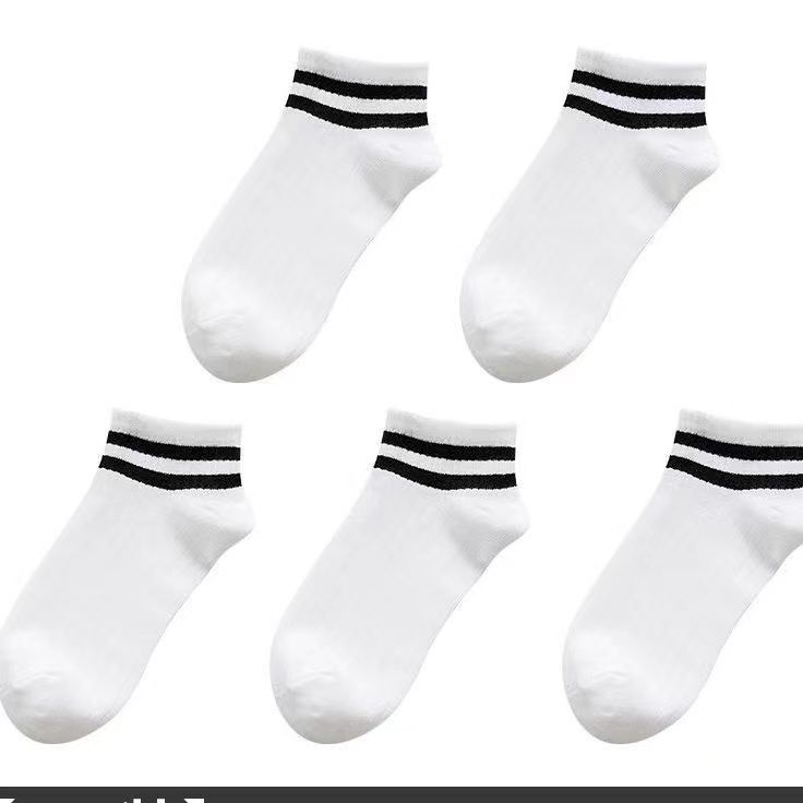 Corea del Sur moda estilo preppy dos barras de primavera y verano calcetines delgados de algodón para hombres y mujeres calcetines de algodón para niños medianos y grandes calcetines negros de corte bajo