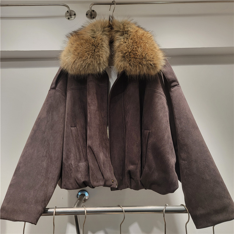 Estilo europeo y americano de alto nivel desmontable cuello de lana de peluche grueso chaqueta de algodón de mujer perezosa chaqueta corta de moda