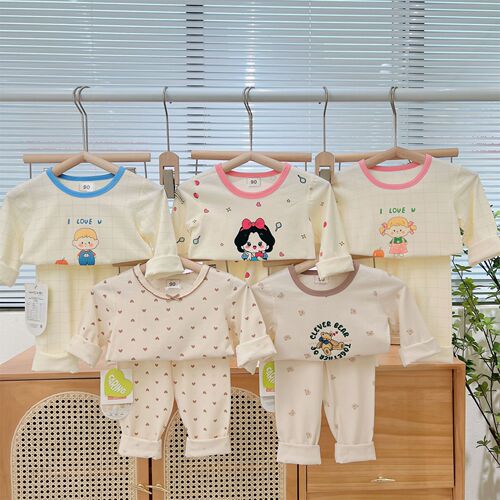 Greenbore Children's Pajama Set A-Grade Original Design with Lace Trim Lycra Cotton Fall Top and Bottom Pajamas Home Wear