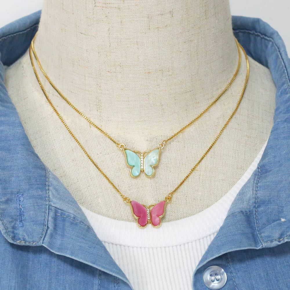 Fashion Butterfly Copper Necklace Inlay Resin Zircon Copper Necklaces