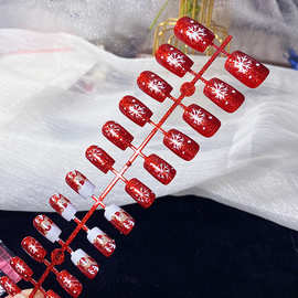 红色爆闪圣诞穿戴甲雪花麋鹿法式小众高级甲油胶喷涂预制甲片批发