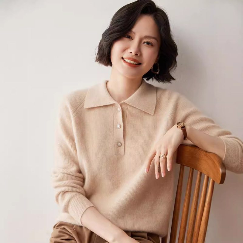 POLO collar cashmere women's 24 autumn and winter new fashion casual pullover sweater temperament cashmere knitted base shirt POLO collar cashmere women's 24 autumn and winter new fashion casual pullover sweater temperament cashmere knitted base shirt