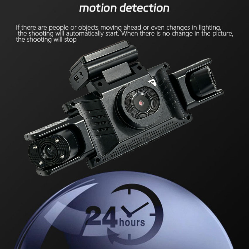 Four-lens dashcam with high-definition night vision, radar, anti-collision features, sentinel mode, and parking monitoring