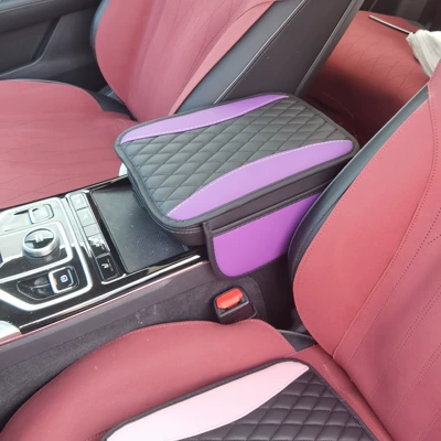 mat made of PU leather, suitable for: Armrest box pad - two-tone-black-and-purple-with-side-pocket