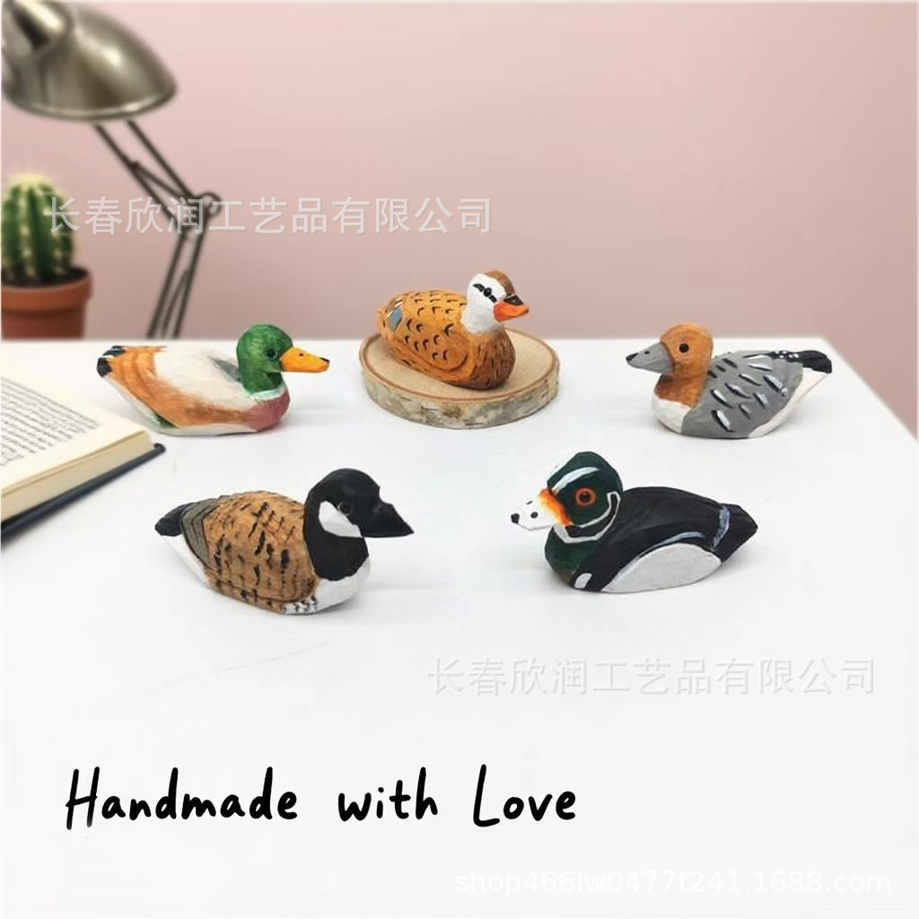手工雕刻彩绘小鸭子天然椴木萌宠小鸭木雕工艺品摆件 居家创意礼