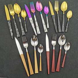 新款法式西餐餐具套装牛排刀叉勺夹柄铆钉三钉ABS手柄大理石系列