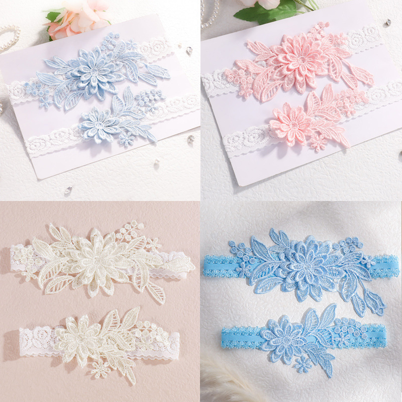 Combination wedding supplies bridal garter belt three-dimensional flower light blue leg ring sexy high elastic non-slip leg ring