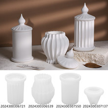 diy石膏水泥香薰带盖蜡烛杯罗马柱条纹杯石膏镜面硅胶模具摆件