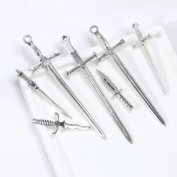 Cross-Border European and American New Style Personalized Antique Silver Sword Pendant DIY Handmade Bookmark Alloy Accessory Materials
