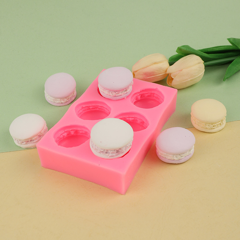 Nuevo 6-piece 3D macaron molde DIY jabón hecho a mano molde de comida de arcilla de silicona molde de hamburguesa