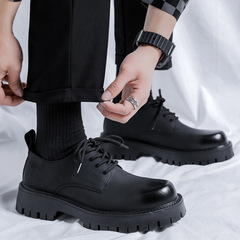 Men's Casual Leather Shoes Business Laced Large Head Shoes Korean Style Fashion Thick Sole Men's Business Retro Shoes 4135-R