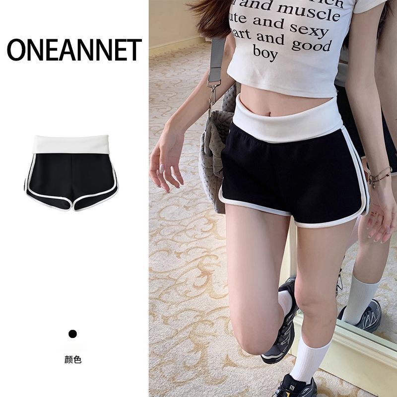 Korean-style summer color-blocking versatile hot girl style women's shorts, breathable, quick-drying, patchwork yoga pants, elastic butt-lifting three-quarter pants Korean-style summer color-blocking versatile hot girl style women's shorts, breathable, quick-drying, patchwork yoga pants, elastic butt-lifting three-quarter pants