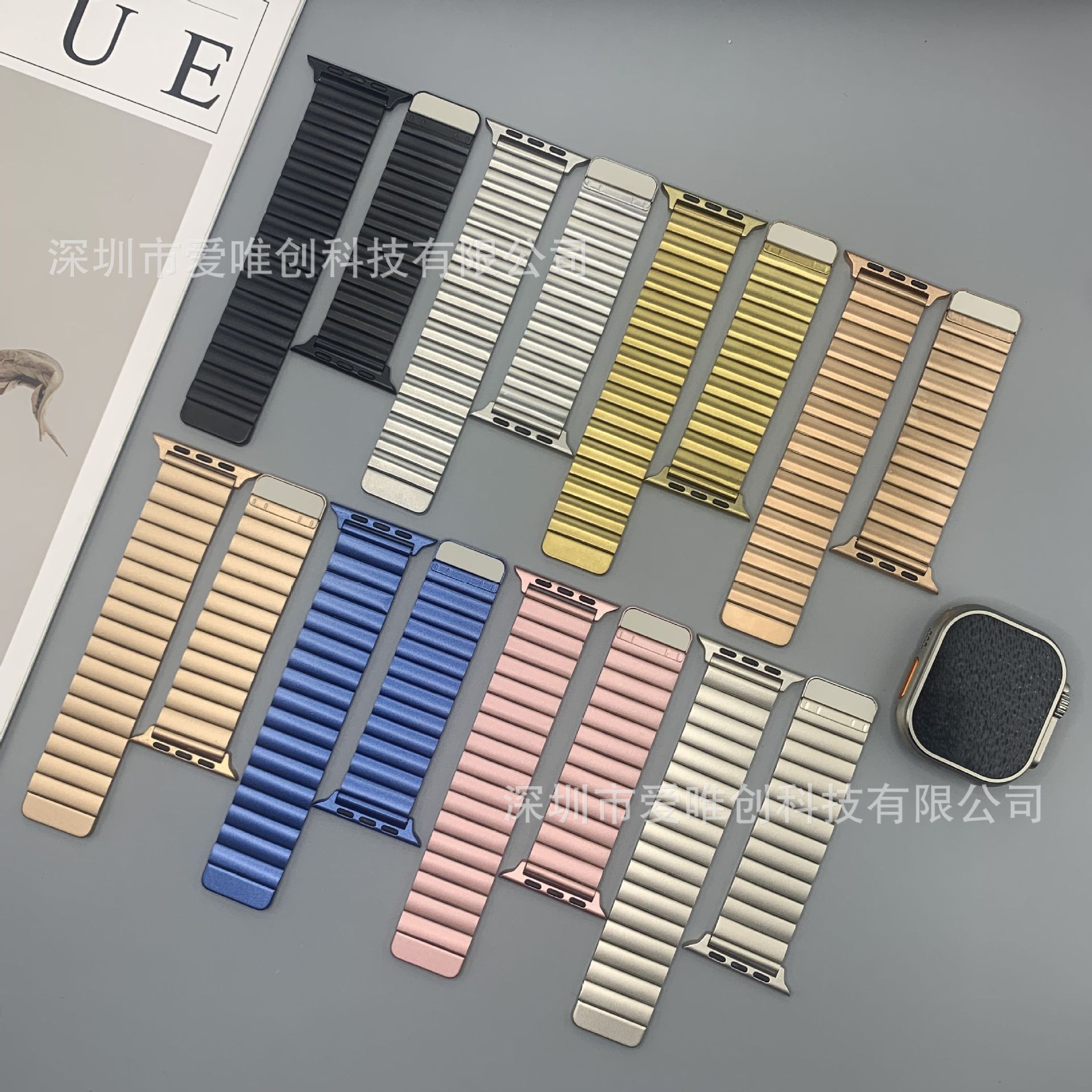 Compatible with Apple Watch bands, stainless steel metal strip, magnetic clasp, Huawei and Samsung iWatch watch bands.