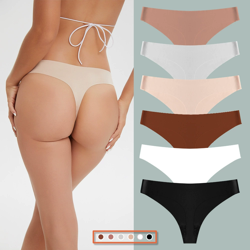 Трусики-стринги (кремовая нить) бесшовные T-back, йога underwear, белый и цветной, размеры S–XL, варианты плюс-сайза