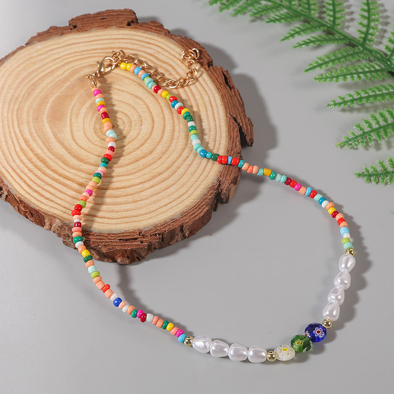 Bohemian Handmade Colored Glaze Rice Beads Woven Colored Glaze Necklace display picture 4