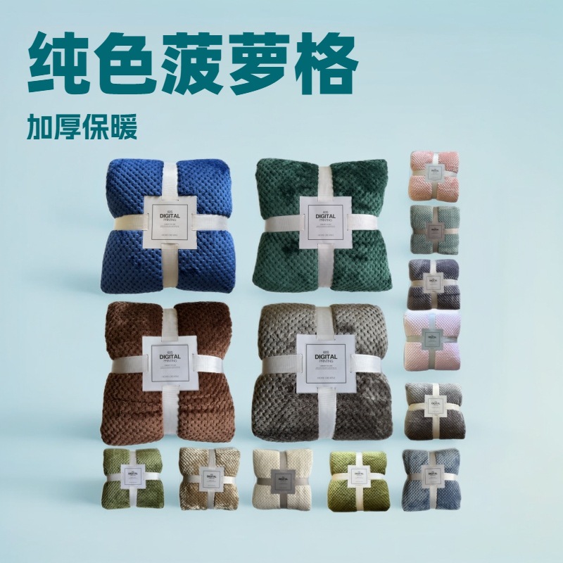 跨境现货加厚纯色菠萝格法兰绒毛毯珊瑚绒沙发盖毯空调毯午睡毯子