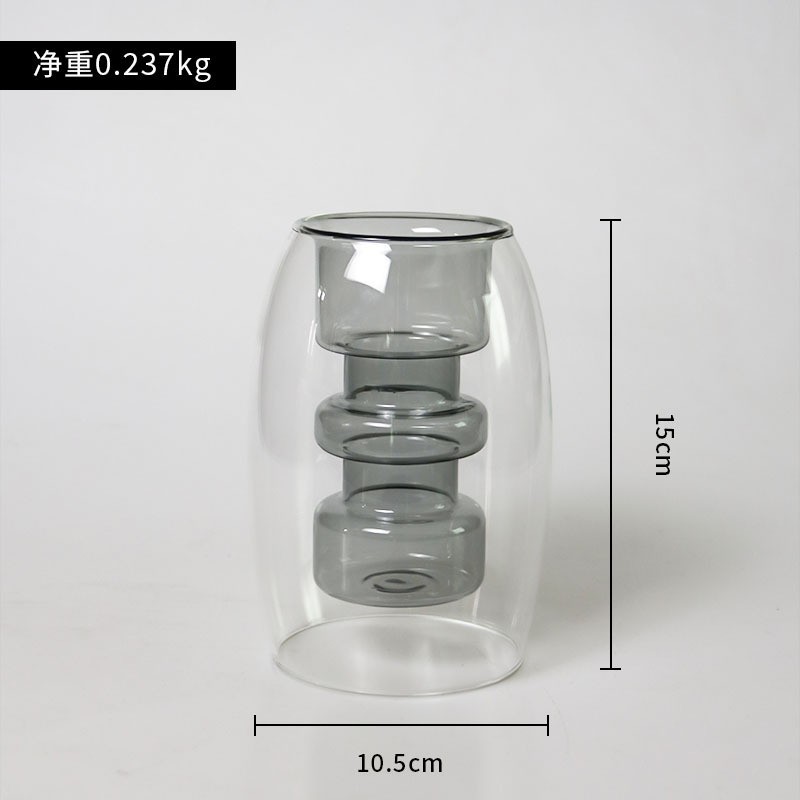 Nórdico simple doble capa colorido arreglo floral florero de vidrio sala de estar decoración escritorio creativo personalizado hidropónico decorativo florero