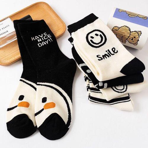 Socks for Girls, Instagram Trendy, Vlogger Style, Smiling Socks, Spring and Autumn, Mid-Calf Socks, Korean Style, Versatile, Cartoon Socks, College Style, Long Socks