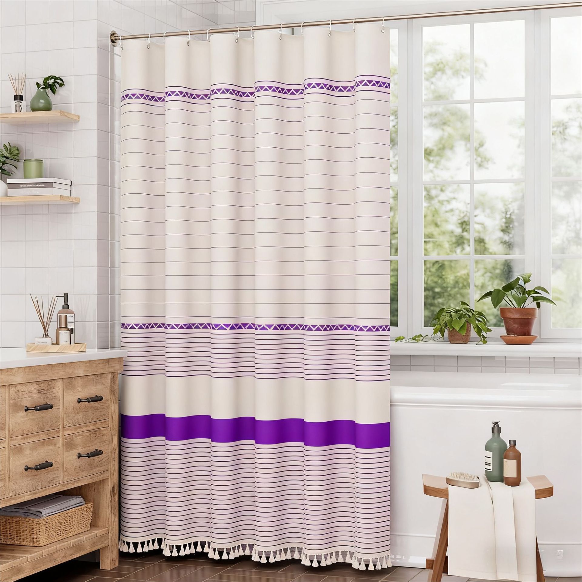 Cortina de ducha de lino jacquard Amazon, impermeable y antimoho, cortina divisoria para baño, cortina de tela impermeable, venta al por mayor
