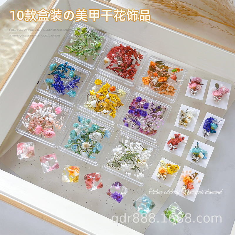 Spot Japanese Style ins Style Oil Painting Natural Monet Dried Flower Mixed Box Small Fresh Stereo Small Bouquet Nail Art Decoration
