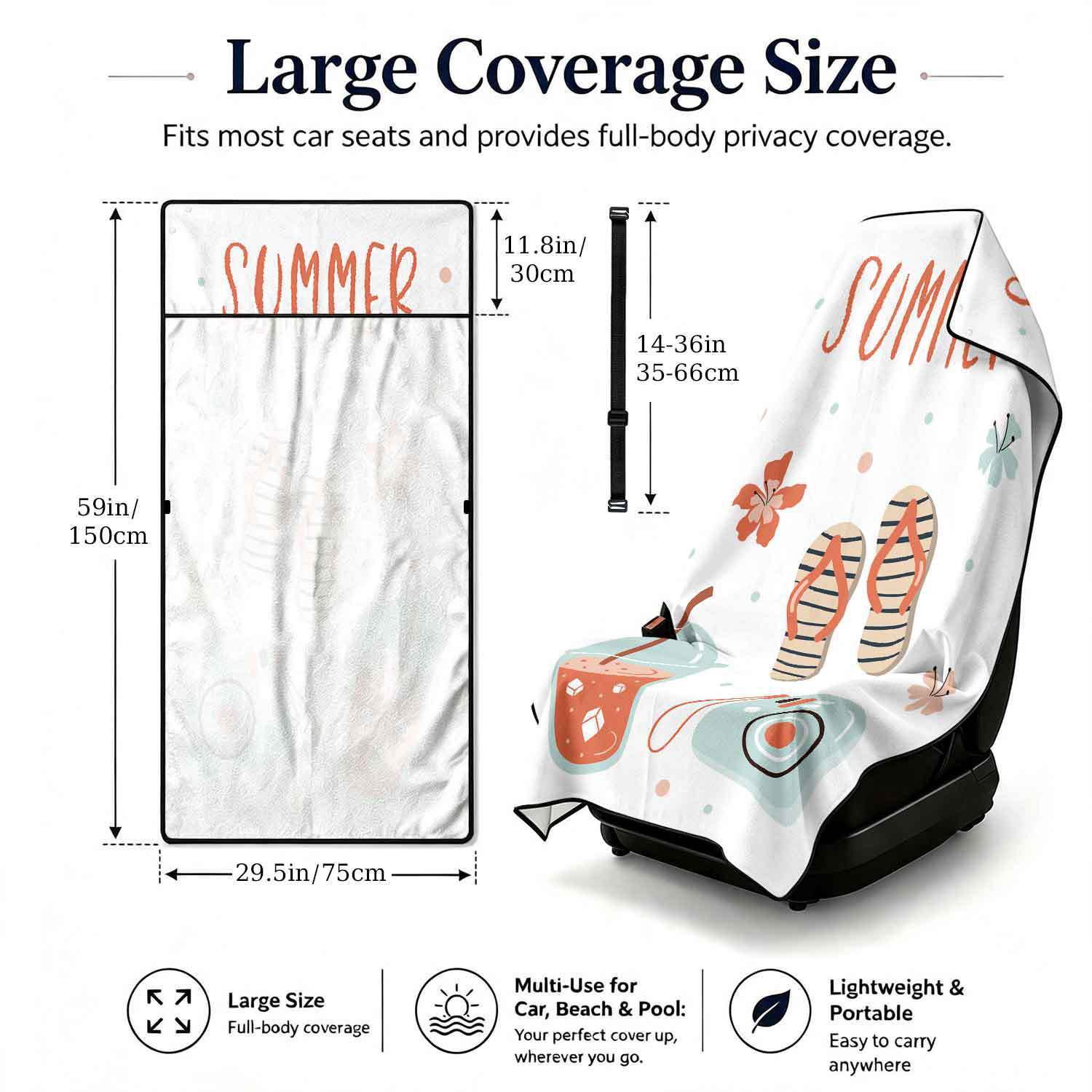 Summer bath towel and car seat cover 2-in-1, ultra-fine fiber outdoor beach and car dual-use universal seat cushion