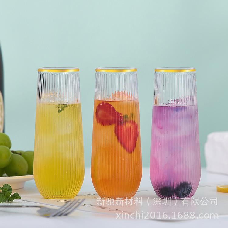 Venta al por mayor 9oz bronceado taza de plástico desechable oro copa de vino helado copa de vino copa de champán