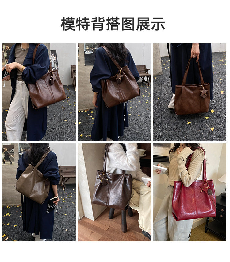 Túi tote nữ cỡ lớn dáng shopping, đeo vai hai quai, chất liệu PU mềm, phong cách công sở — Màu cà phê Không có mặt dây chuyền, Màu nâu không có mặt dây chuyền, Rượu vang đỏ không có mặt dây chuyền, kaki không có mặt dây chuyền chi tiết 7