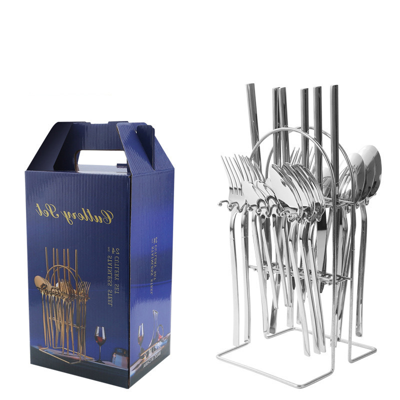 Vajilla de caballero de acero inoxidable de Amazon transfronterizo, bistec occidental, cuchillo, tenedor, cuchara, cuchara de postre, juego de caja de regalo de 24 piezas