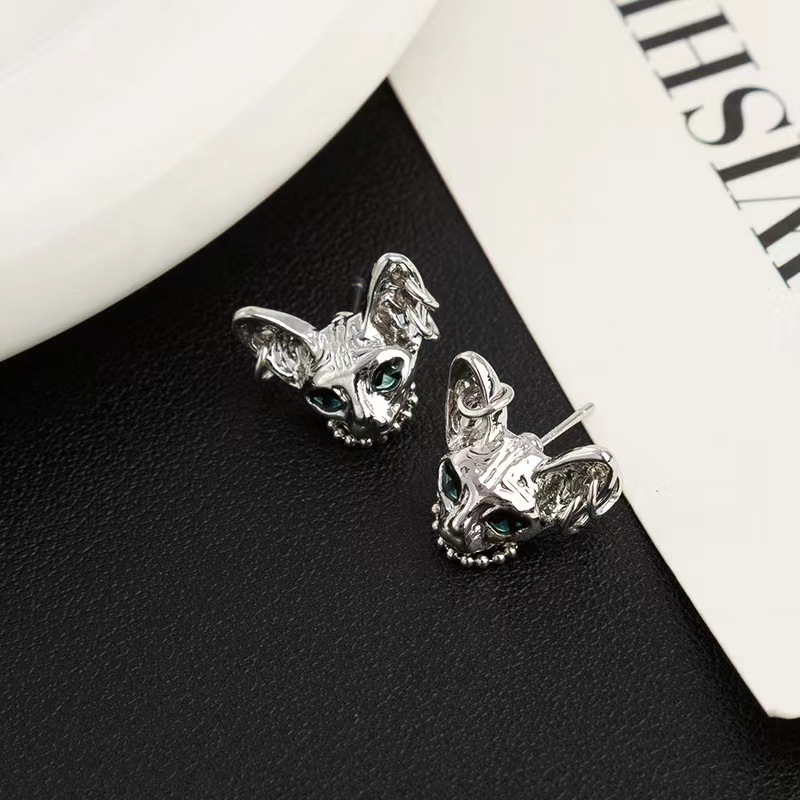 Dark Cat Ear Stud Earrings For Women Minimalist Unique Design_voghion.com