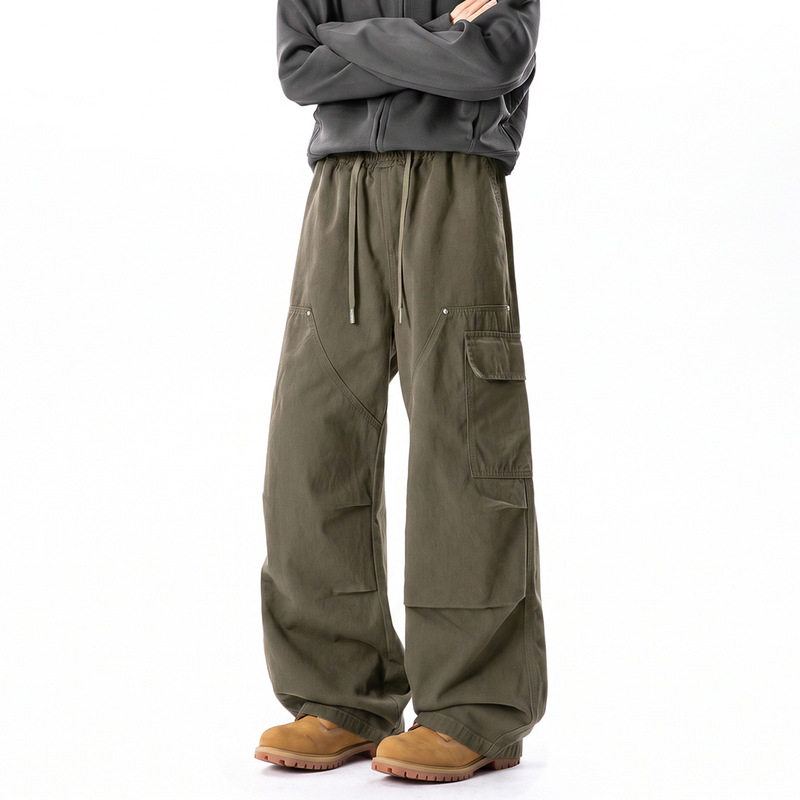 Hanlu | Japanese-style functional sports casual pants for men, autumn double-knee construction work pants, straight loose long trousers Hanlu | Japanese-style functional sports casual pants for men, autumn double-knee construction work pants, straight loose long trousers