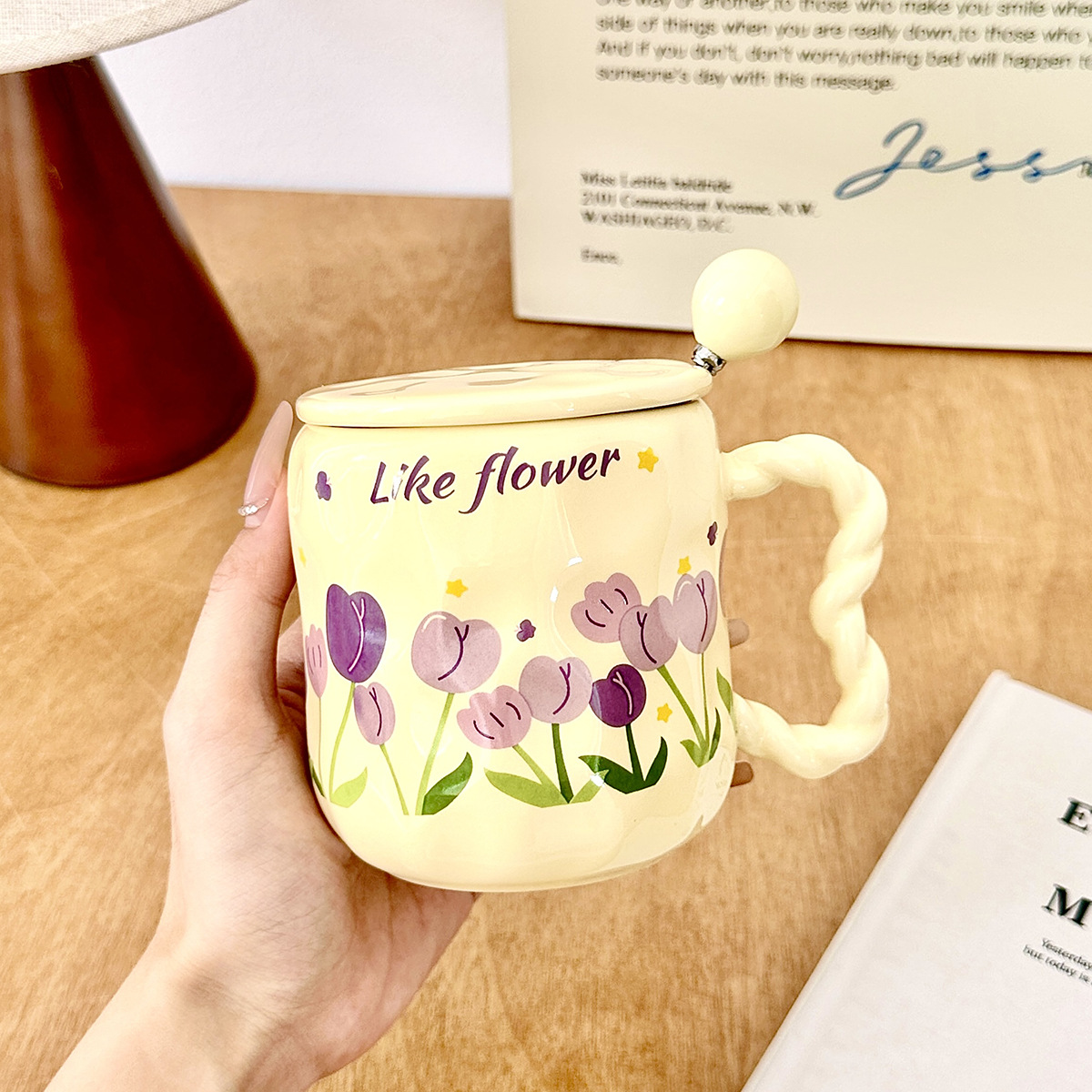 Purple Tulip [Cup+Cover+Milk Yellow Spoon]