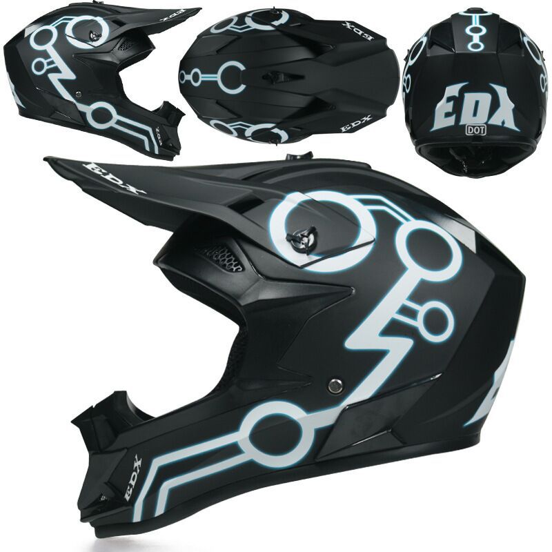 Motuoche – Off-road Motorcycle Motosiklet kaskı (dəbilqə) - black-blue-constellation-goggles-gloves-mask-s