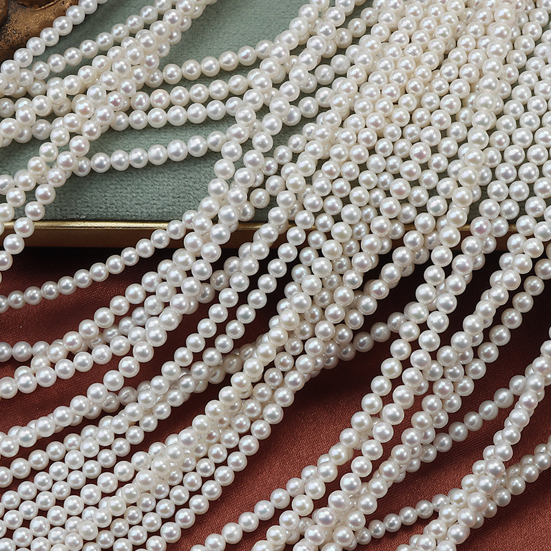 3.5-4mm正圓baby珠燈泡天然淡水珍珠diy鎖骨鏈半成品裸鏈一串40cm