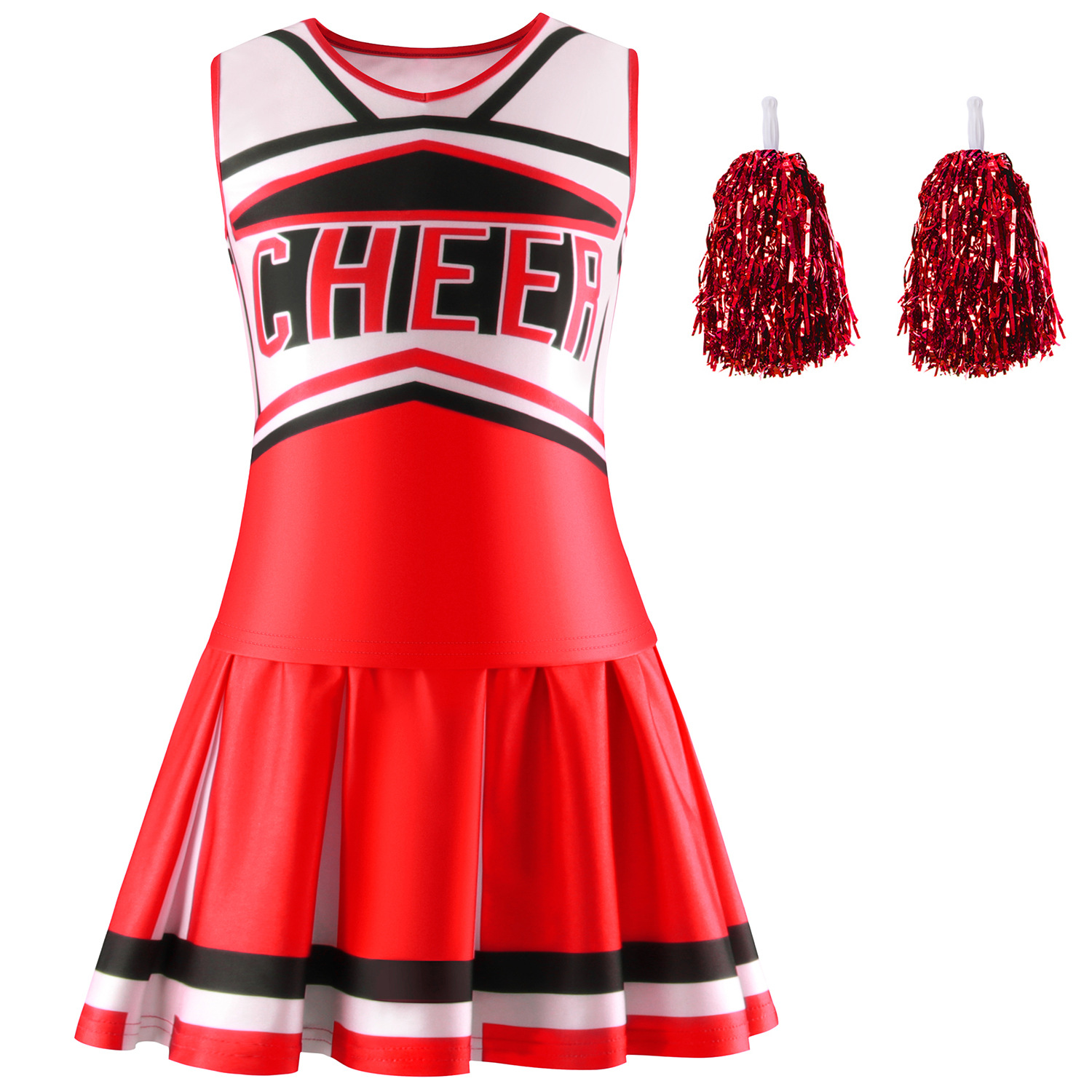 Red single skirt+ball flower
