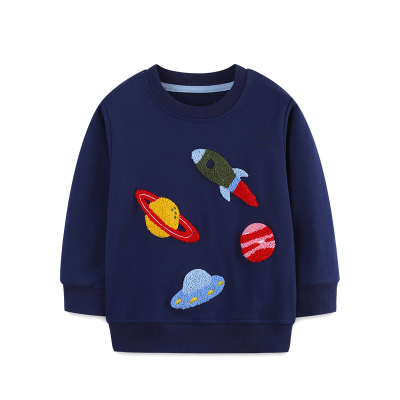 AostaBetty Suéter para niños de estilo europeo y americano Toalla de dibujos animados sudadera bordada para niños suéter de algodón de punto con cuello redondo