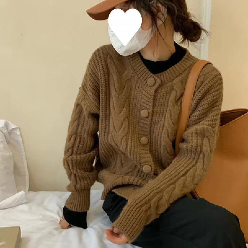 Art coreano simple engrosado cardigan de punto de torsión principios de otoño nuevo estilo coreano suave leche suéter suelto abrigo de moda image 7
