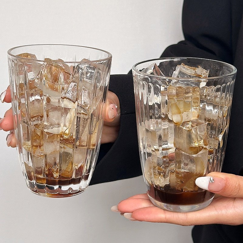 Ins Ice American Latte Coffee Cup Simple Vertical Stripe Glass Cup Household Drinking Cup Cold Brew Cup Mocha Cup