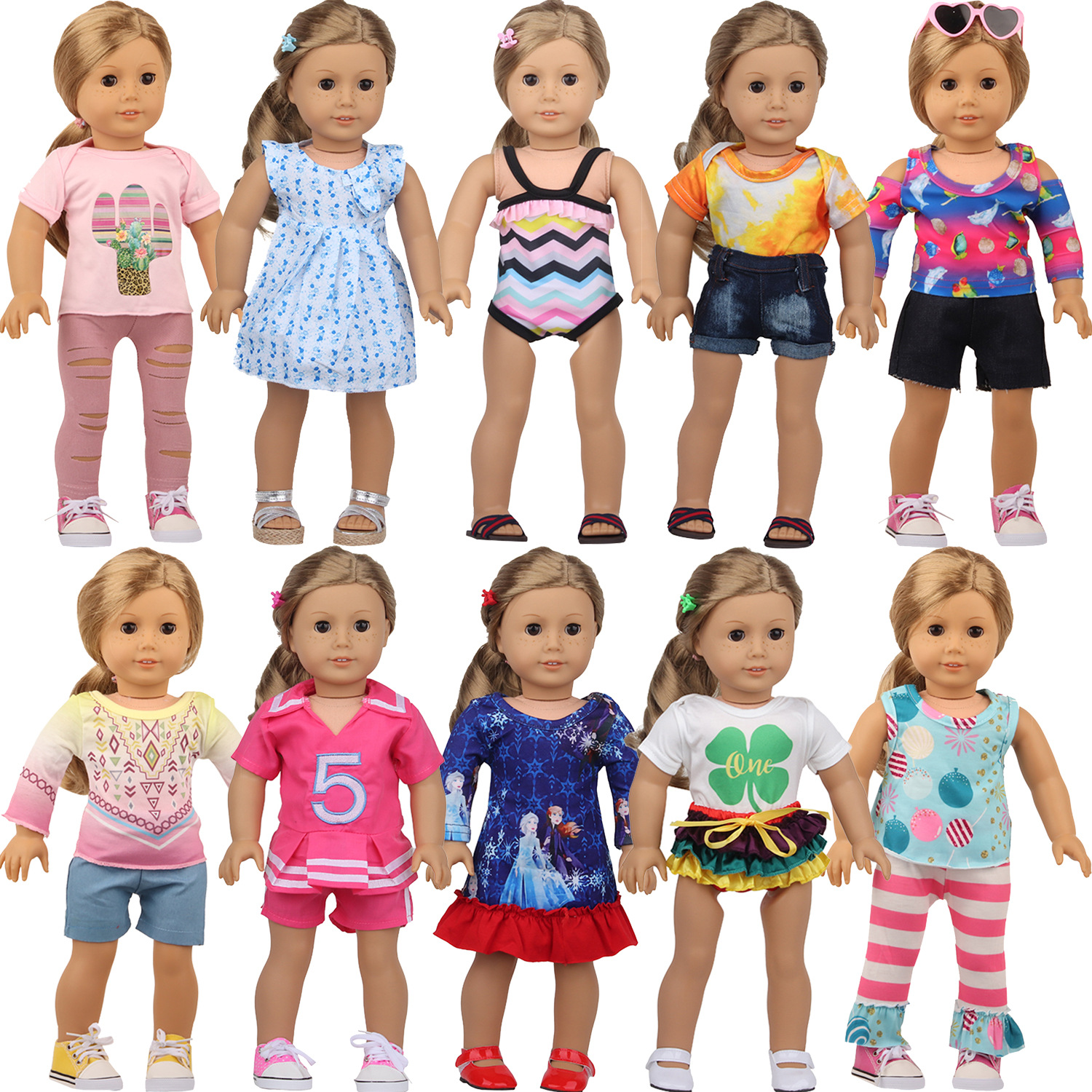 米素娃娃衣服套装 18寸美国女孩娃娃衣服十件套换装 泳装 四叶草