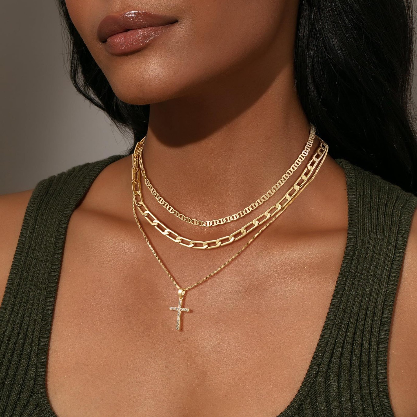Men's Figaro Chain Necklace Layered Personalized Snake Chain_voghion.com