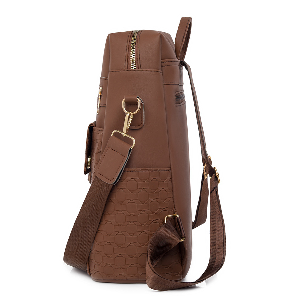 Mochila de cuero suave de color de contraste para mujer nueva transfronteriza Mochila de computadora de gran capacidad tejida de moda Mochila de mochila multiusos