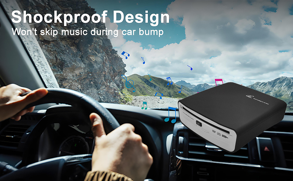 Universal car CD player with lossless USB connection, in-dash CD player with FM transmitter and AUX output box