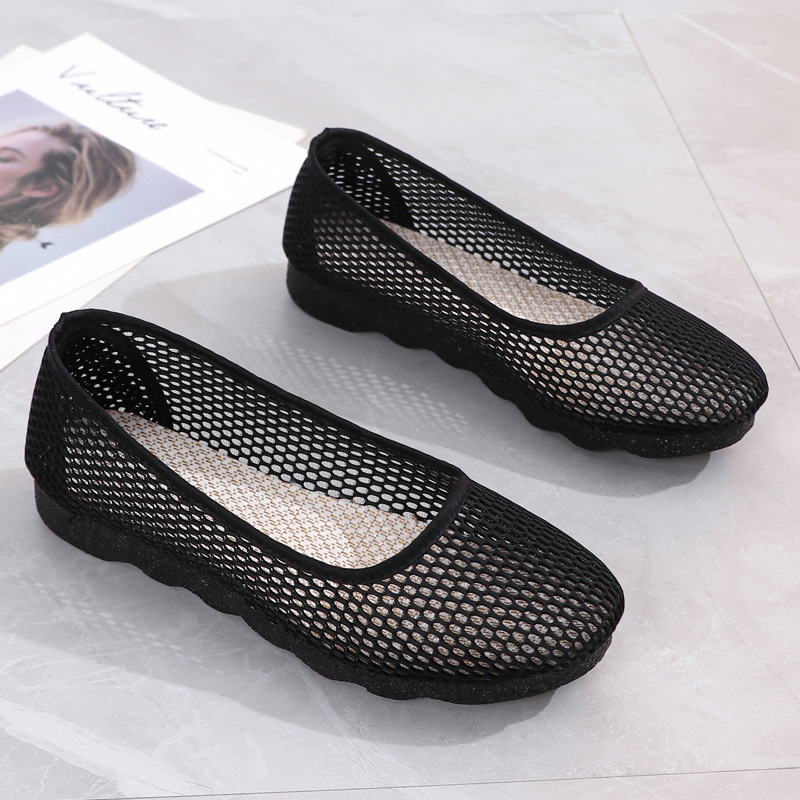 Summer Women's mesh shoes slip-on black work shoes breathable soft bottom mesh women's shoes comfortable mesh hollow out mom shoes Summer Women's mesh shoes slip-on black work shoes breathable soft bottom mesh women's shoes comfortable mesh hollow out mom shoes