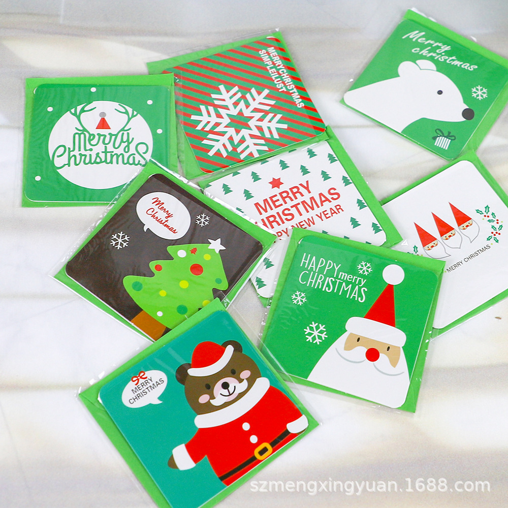 Tarjeta de felicitación plegable con sobre Tarjeta de bendición de vacaciones de cumpleaños de Navidad tarjeta pequeña Mensaje de dibujos animados creativo tarjeta de agradecimiento