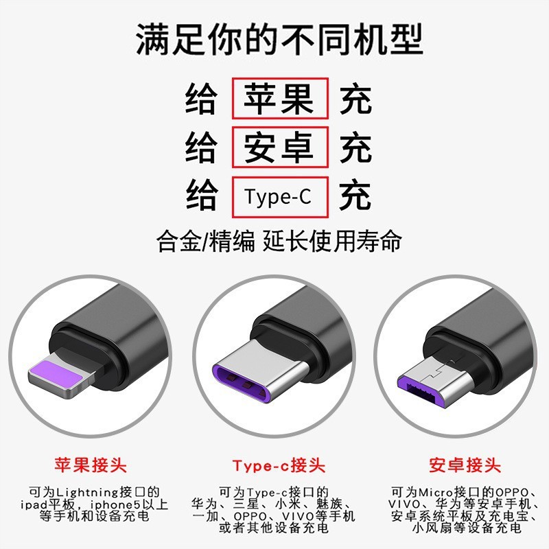 5a 超高速充電 1 対 3 データケーブル携帯電話充電ケーブルロゴ Apple タイプ C フラッシュ充電車に適しています|undefined