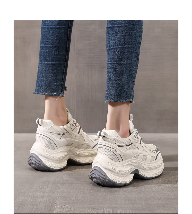 Giày sneaker nữ chunky đế dày lưới thoáng khí tăng chiều cao — màu be chi tiết 13