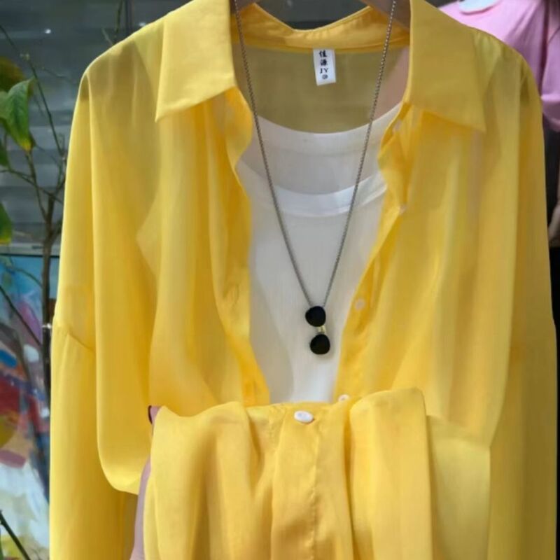 Pearlescent Yarn Chiffon Sun Protection Shirt for Women Summer Thin High-End Fairy-Like Summer Sweet Korean Long-Sleeved Top for Women