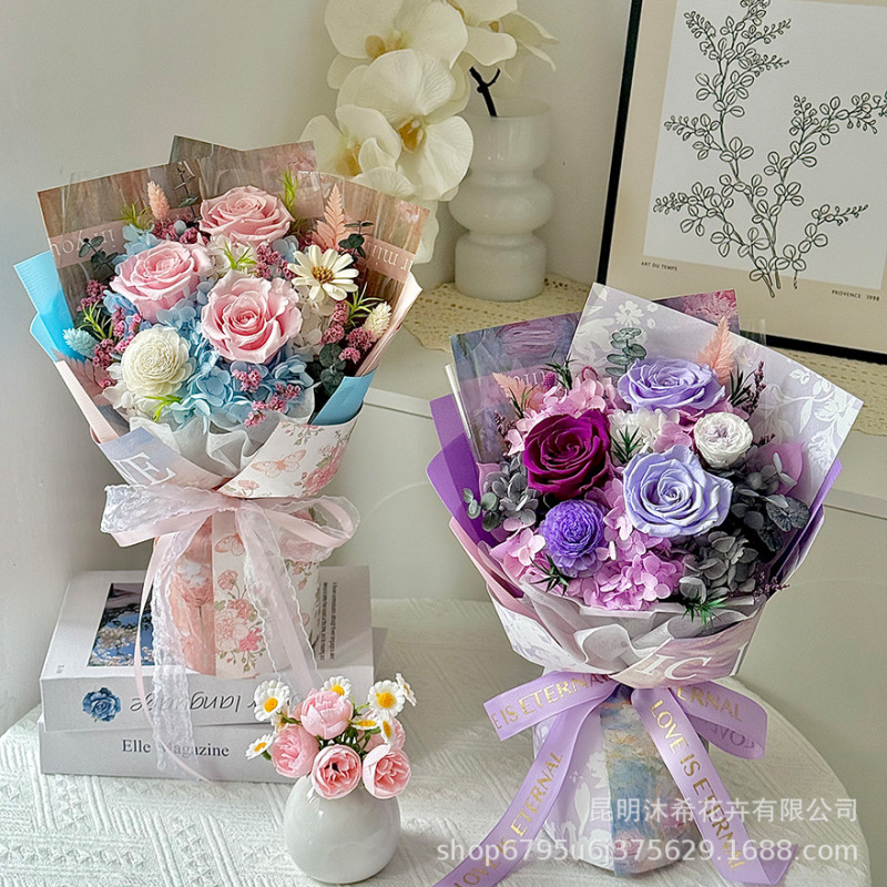 跨境永生花玫瑰花束七夕情人节花束礼物高级感云南永生花花束成品|undefined