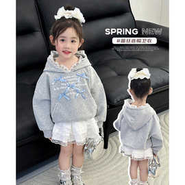女宝宝连帽卫衣花边半身裙套装中小童春秋新款纯色长袖短裙两件套